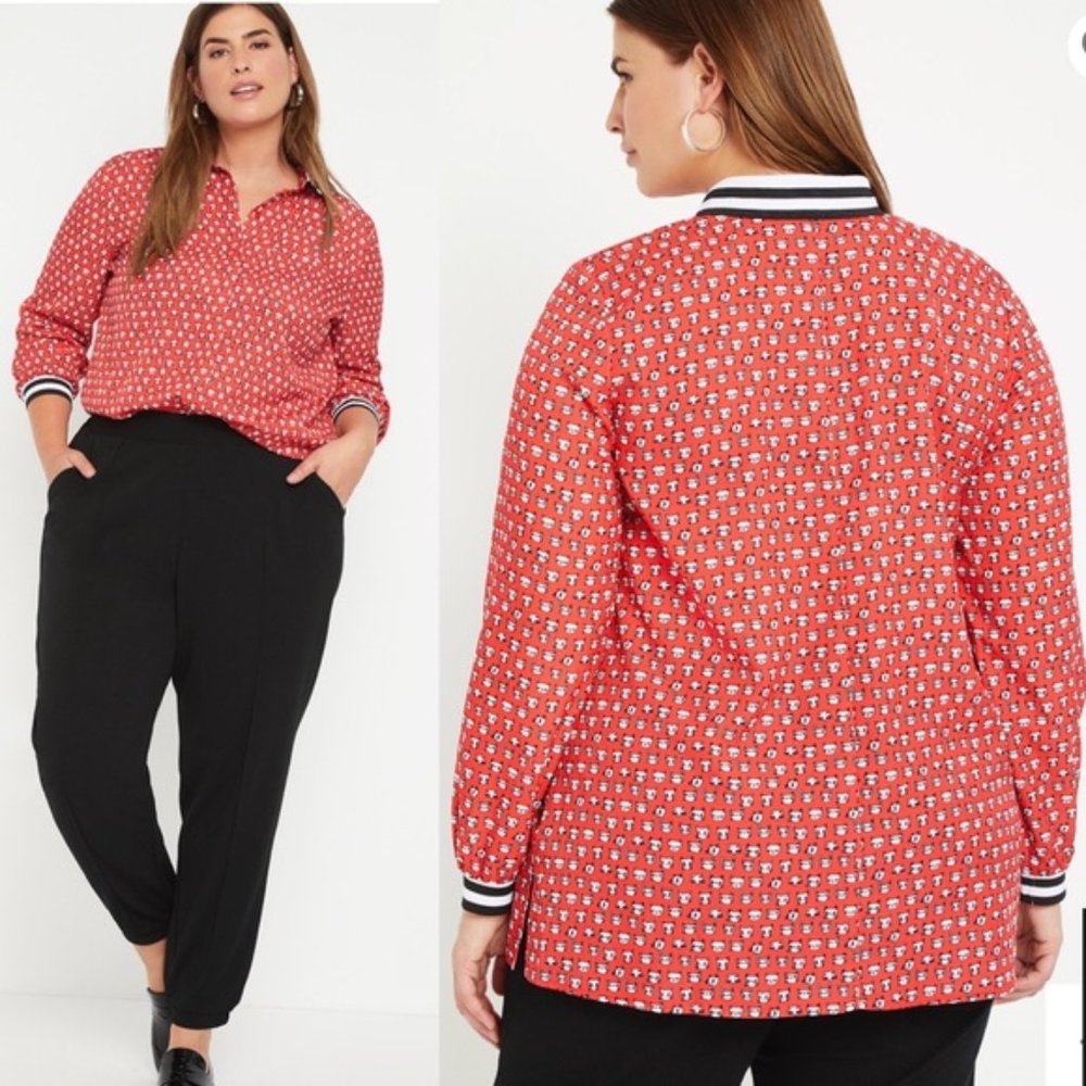 NWT Eloquii Red Cat Button Up